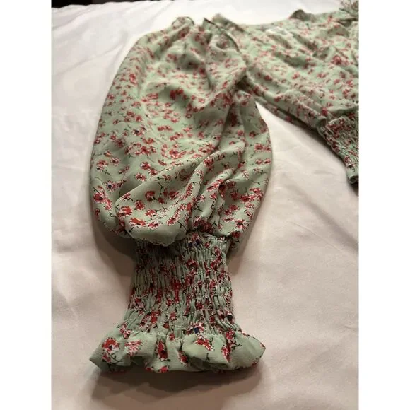 Y2K Sans Souci Floral Sheer Ruffle V-Neckline Blouse Grannycore Preppy Spring - Picture 2 of 6